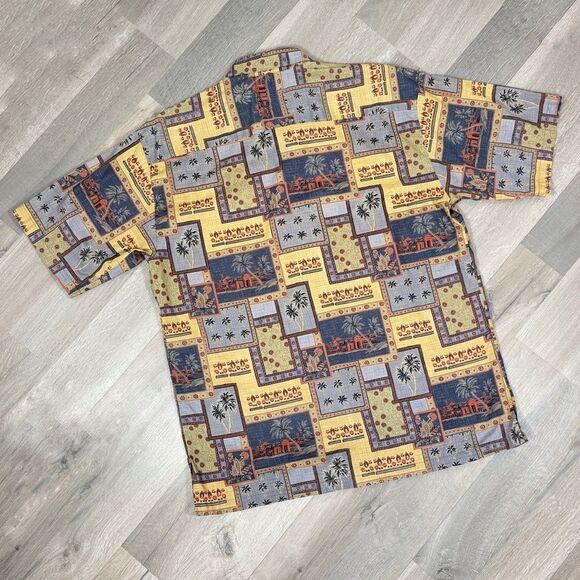 Tori Richard Desert Tropical Print Camp Hawaiian Shirt Yellow Blue Medium - Picture 7 of 10